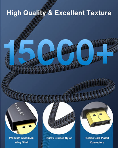 Display Port Cable 10Ft, Display Port Cord, [4K@60Hz, 2K@165Hz, 2K@144Hz], Gold-Plated Braided High Speed DP to DP Cable 10Ft, Displayport 1.2 Cord for Gaming Monitor, TV, PC, Laptop